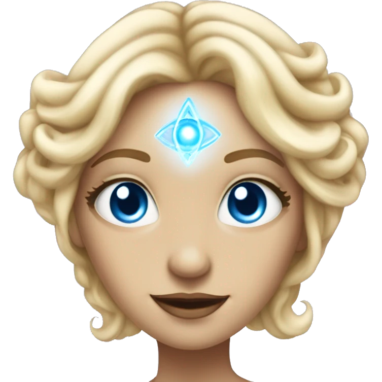 magical diva with thin pink andromedan face long blonde hair and blue eyes glowing third eye emoji