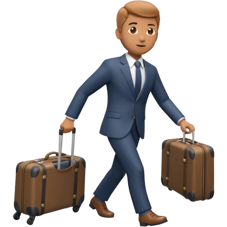A 3D cartoon man in formal clothes pulling a suitcase behind him, slight motion blur, Memoji-style. emoji
