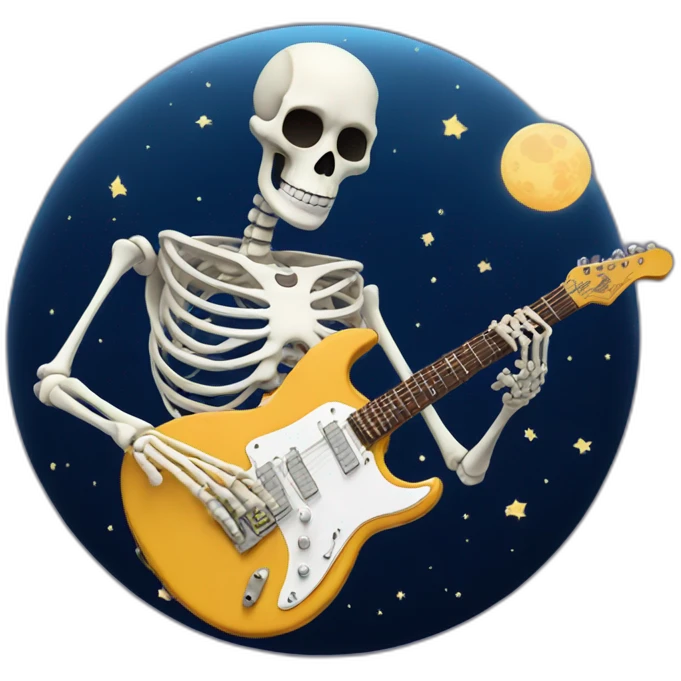 skeleton play electric guitar on the moon emoji
