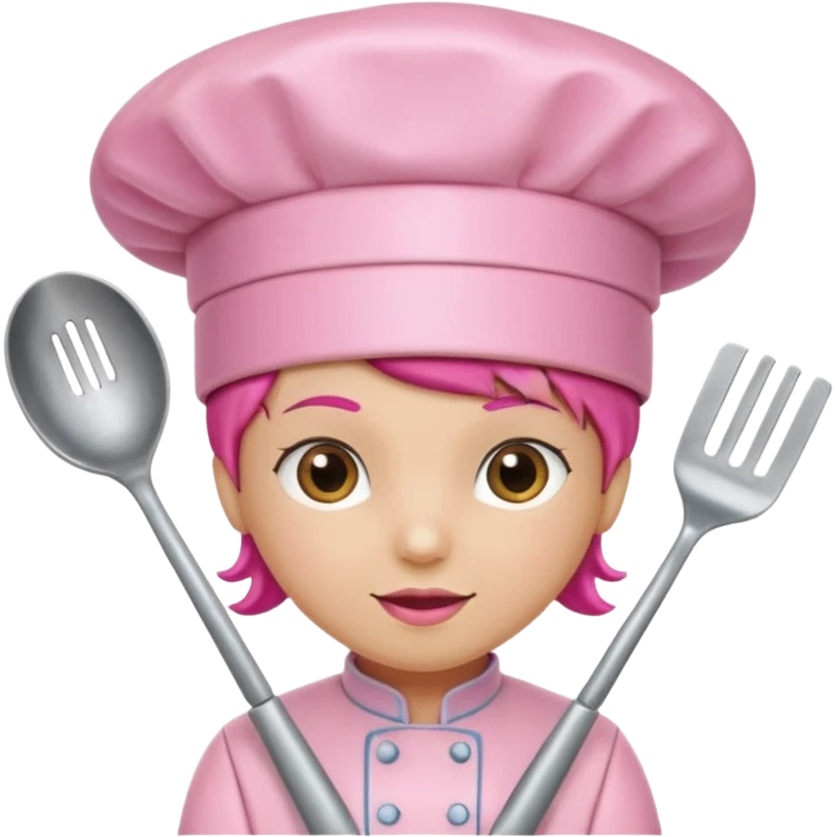 Pink chef hat with pink cooking utensils emoji