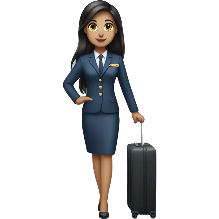 long dark hair brown eyed girl flight attendant holding suitcase no hat emoji