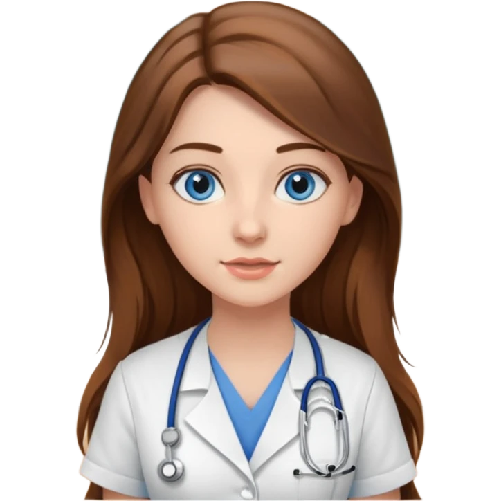 inside a classroom at university that says nursing school on the board with a pretty female nursing student with long brown hair, blue eyes emoji