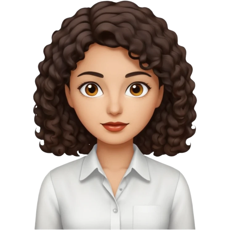 30 yr iranian woman dark brown hair curly wavy short hair, dress shirt emoji