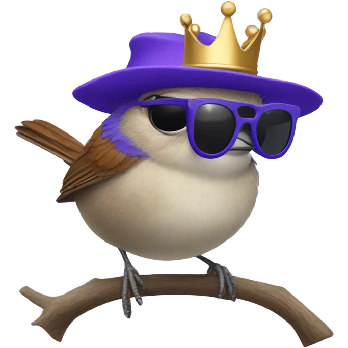 Violet wren with sunglasses and crown emoji
