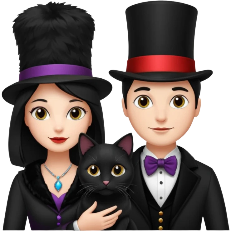 magician couple and their pet cat emoji