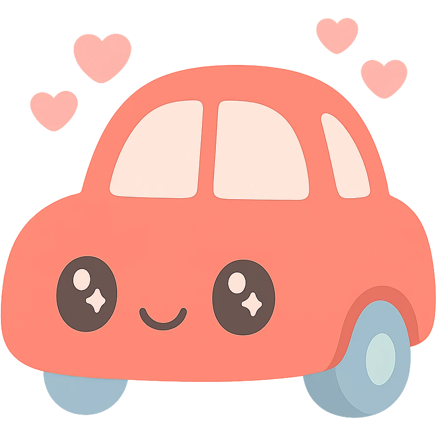 red car with hearts, kawaii style emoji