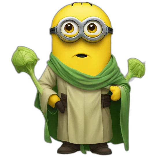 yellow minion with green yoda emoji