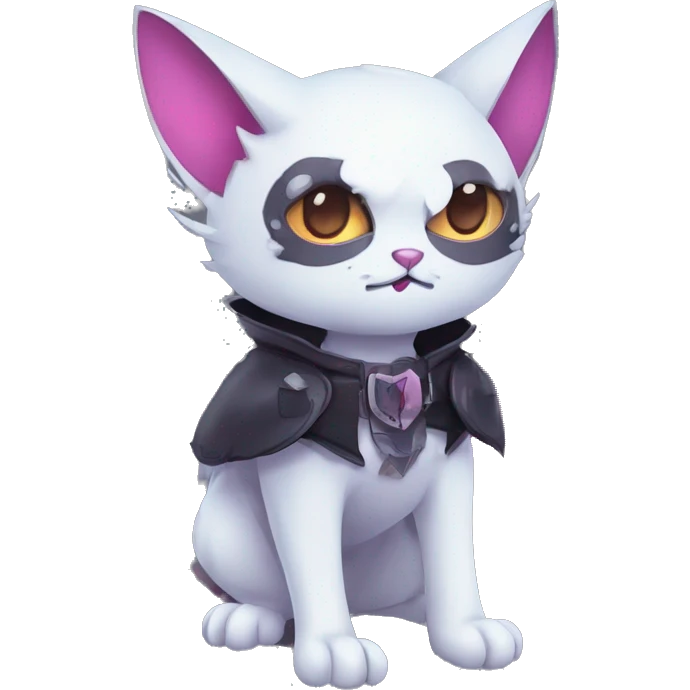  cool edgy kawaii ethereal dark-punk-themed animal vampiric cat-hybrid Fakemon with fangs and bat-wing-ears with a collar full body emoji
