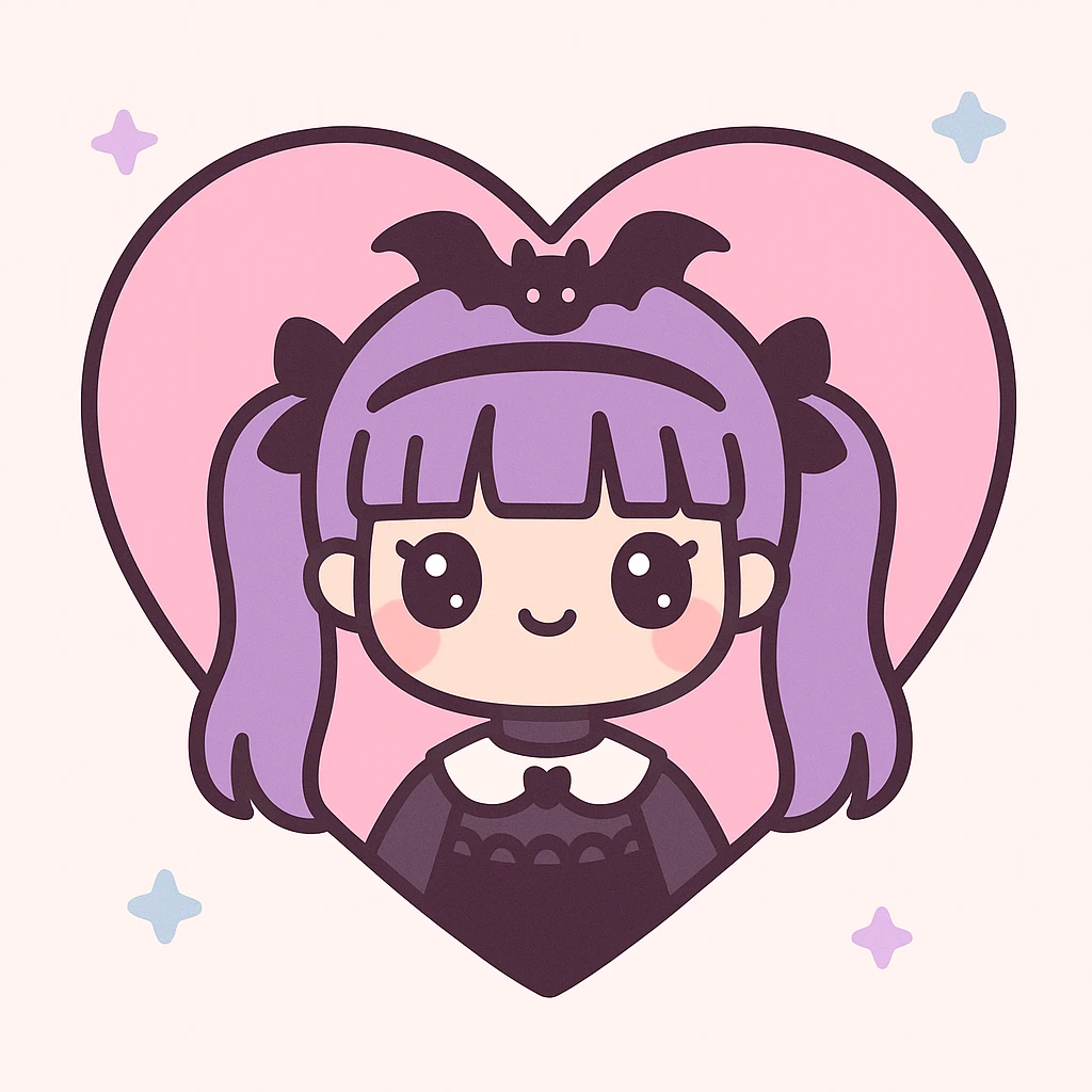 a heart with a goth girl inside, kawaii style, gothic details, sweet expression emoji