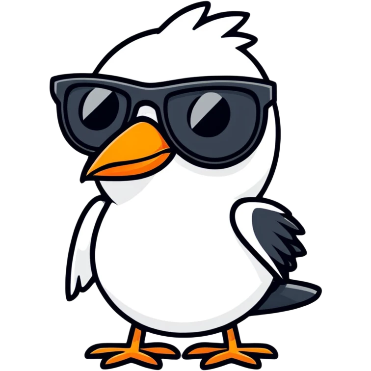 black bird with sunglasses and orange beak emoji
