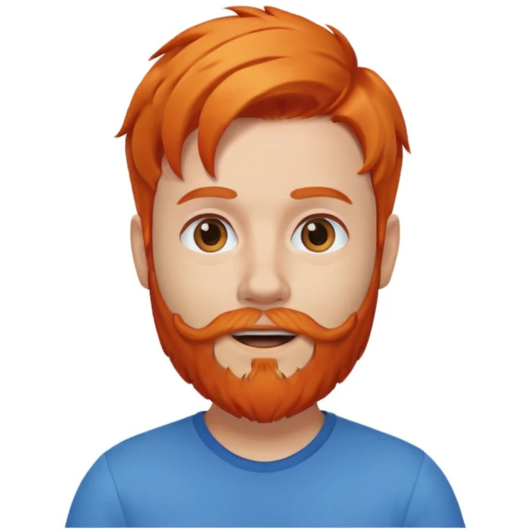 Memoji-style avatar, playful expression, orange hair and beard, blue background emoji