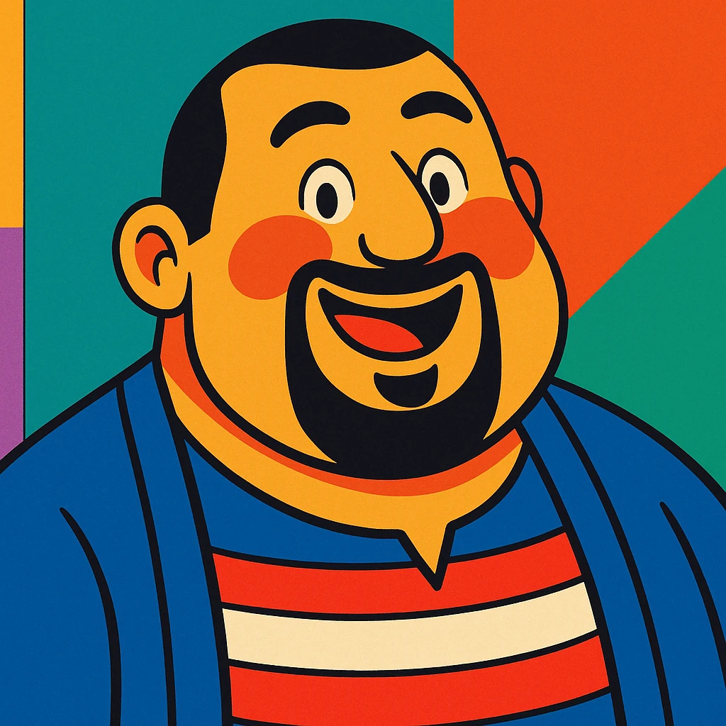 chubby Lebanese man with a goatee and short hair, smiling, vibrant toon style emoji