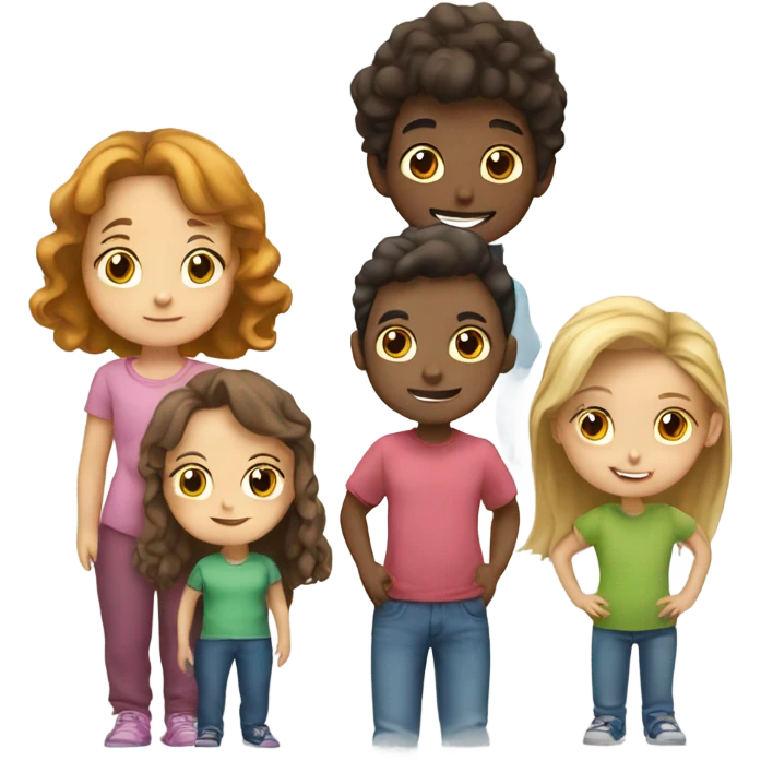 Four kids and one adult 2 of the kids are boys and 2 girls and the adult is a girl emoji