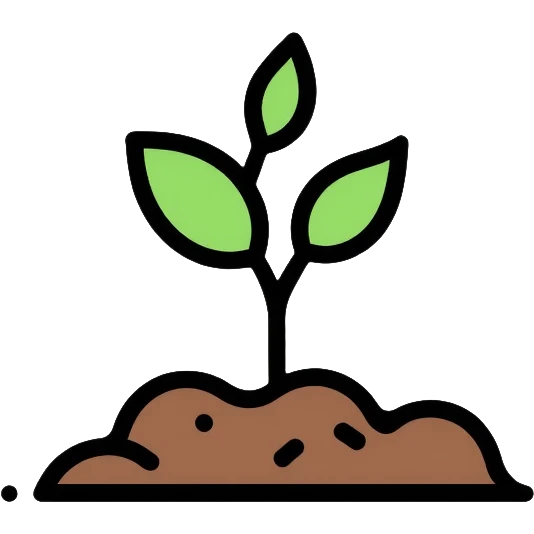 A simple outlined seedling sprouting from soil with small green leaves and a tiny upward graph line, representing the 1% improvement principle emoji