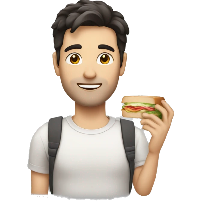 A white man with dark hair holding a long small sandwich emoji