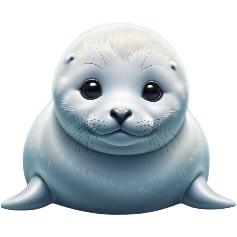 Cinematic Noble Baby Seal Portrait Emoji, Poised and endearing, with a round, plump body of soft, glistening fur, large, soulful eyes and a delicate, slightly rounded head accented by chubby cheeks, Simplified yet sharp and sophisticated features, highly detailed, glowing with a gentle, polar mist glow, high shine, intelligent and watchful, stylized with an air of arctic charm, focused and gentle, soft glowing outline, capturing the essence of a watchful and confident baby seal that appears ready to pop out of the screen with playful grace! emoji