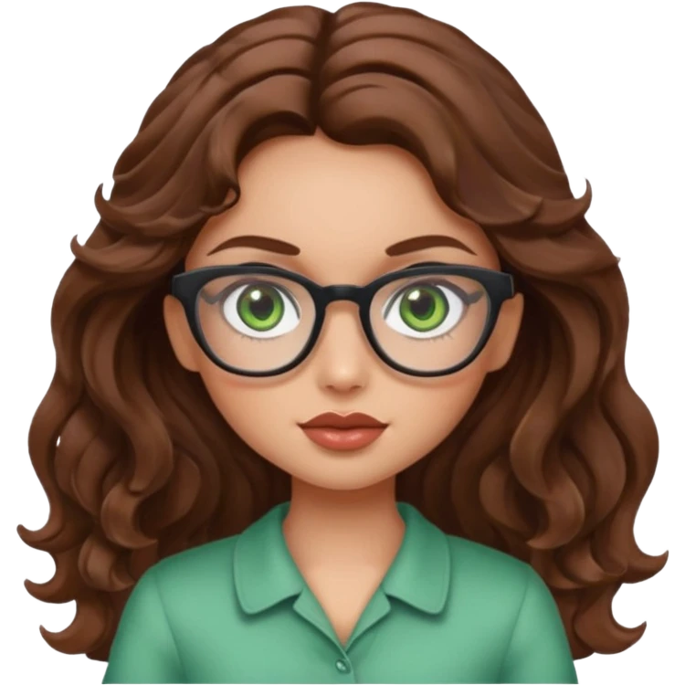 Bratz girl green eyes brown wavy hair with glasses emoji