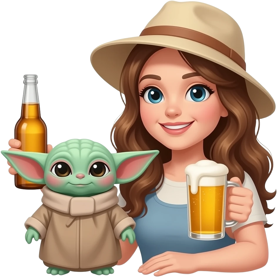 grogu and his wife betty sue with a beer emoji
