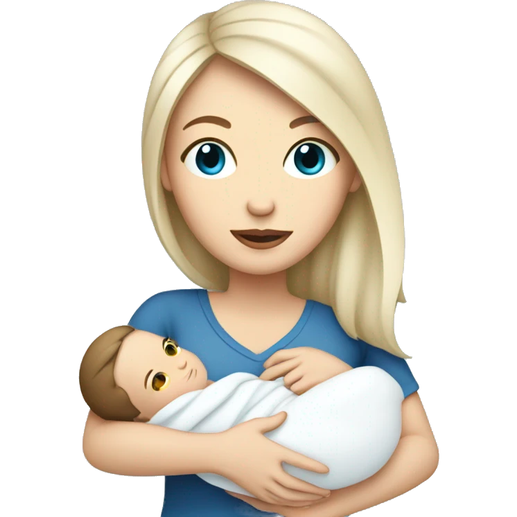 mom holding newborn baby girl with blue eyes white skin emoji