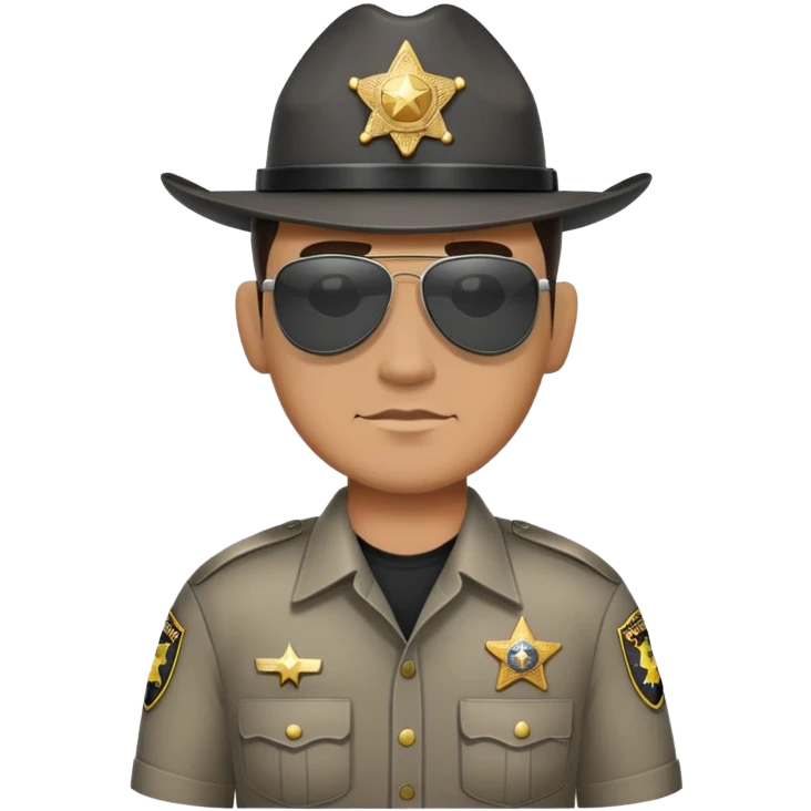 A Sheriffs deputy (tan shirt), with a black/grey side part, little old, with aviators on. emoji