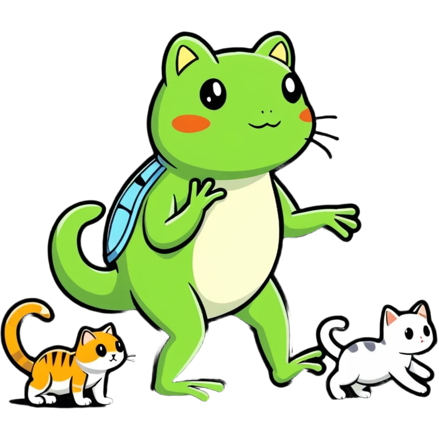 a frog walking a cat emoji