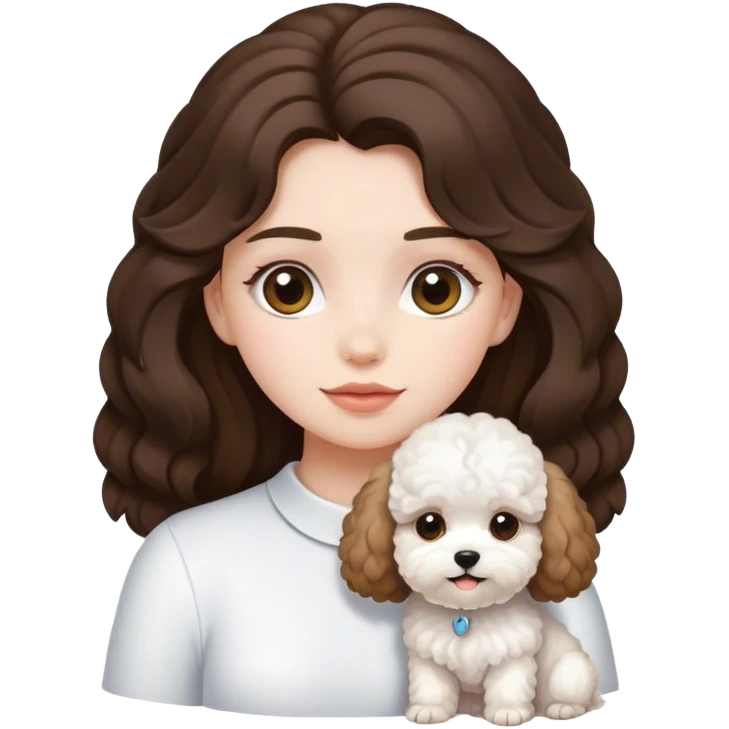 Brunette long haired girl with white maltipoo emoji emoji