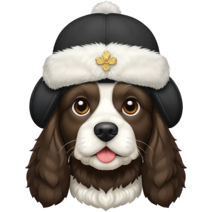 Собака породы черно-белый русский кокер спаниель в шапке ушанке emoji