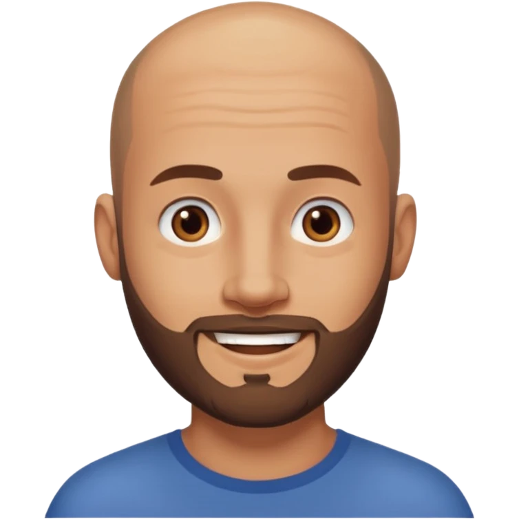 man, shaved head with stubbles, brown eyes, full beard, smiling emoji