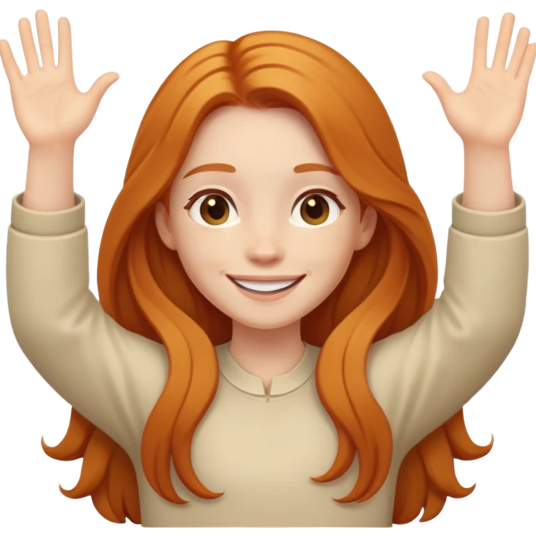smiling girl with outstretched arms ginger long hair emoji