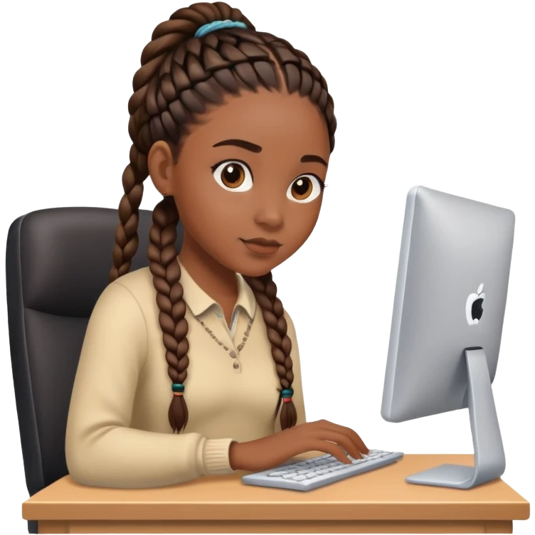 Black girl with braids at computer  emoji