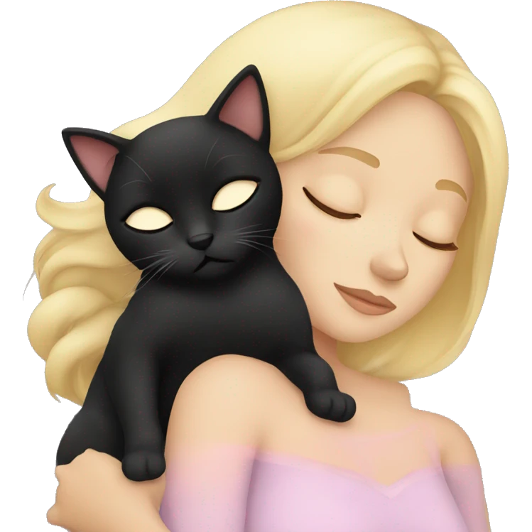 Blonde girl sleeping with black cat emoji