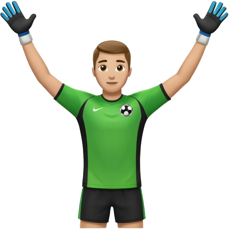 soccer goalkeeper green shirt, shorts football boots arms up emoji