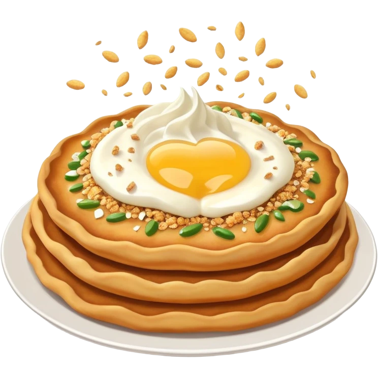 crispy Hungarian lángos being smashed with crumbs flying, fun and dynamic emoji