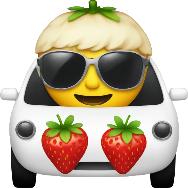 strawberry driving car with sunglasses emoji
