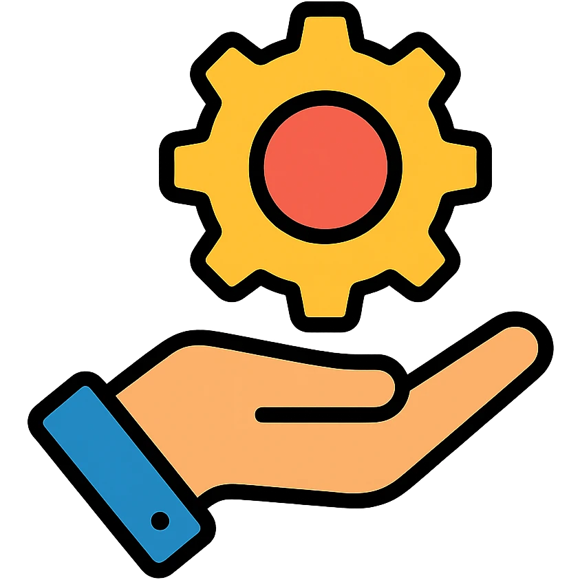 hand holding a cog icon with color and black outlines emoji