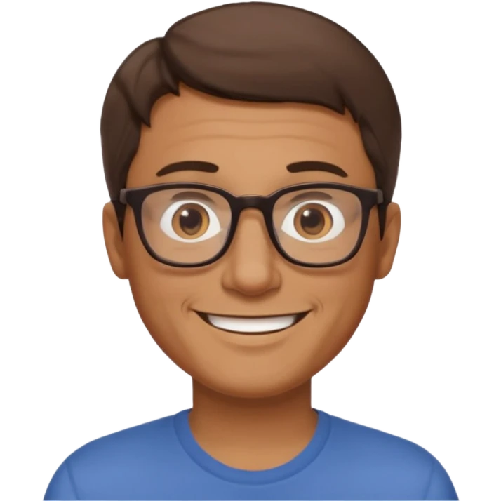 middle aged man, short brown hair, wearing glasses, friendly smile emoji emoji