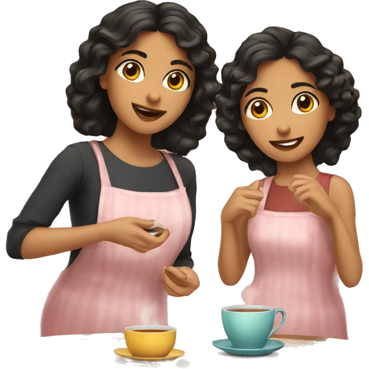 Two Hispanic girls tea time  emoji
