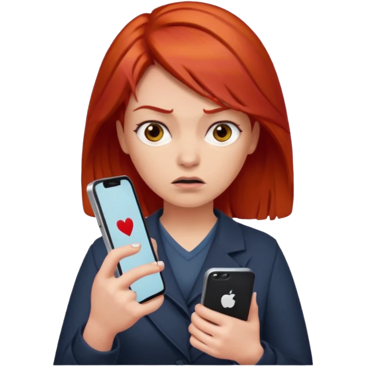 woman with red hair, annoyed expression, phone in hand emoji