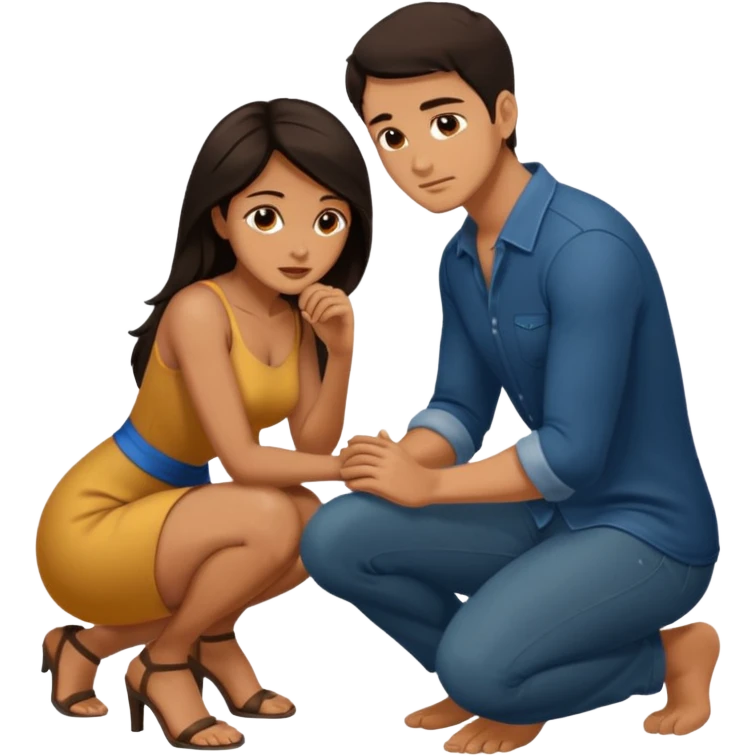 Mulher de joelhos aos pés de um homem fazendo um boquete nele emoji