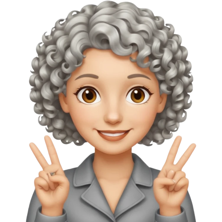 silver, short, wavy-haired with curls, smiling pretty lady, hopeful,  2 fingers up crossed


 emoji