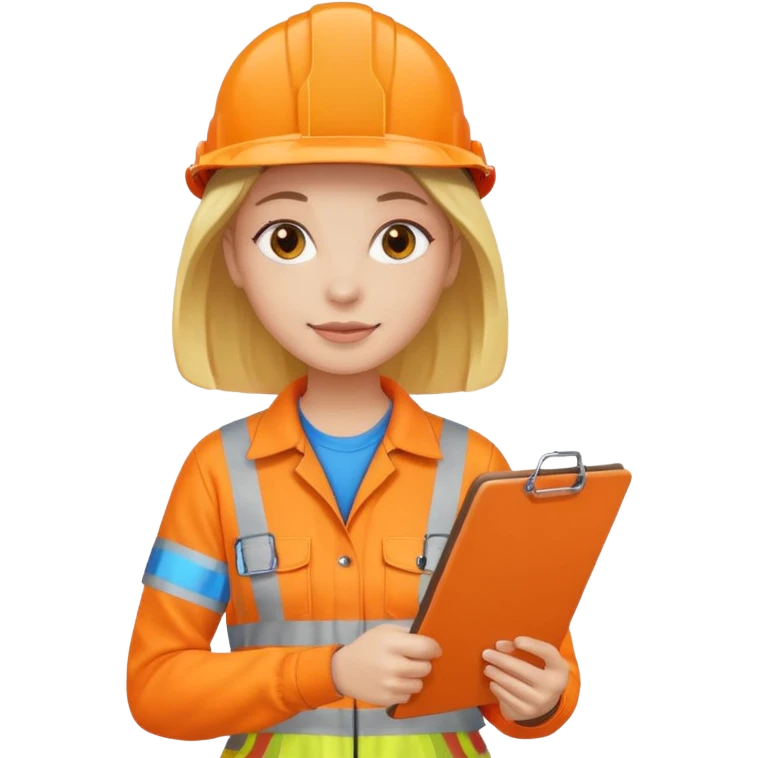 woman in orange hi vis overalls holding a clipboard emoji