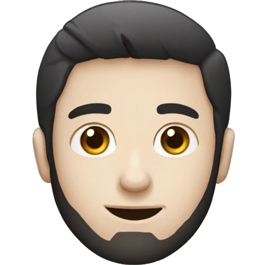 Teenager with laptop. Pale skin with black beard. Happy.  emoji