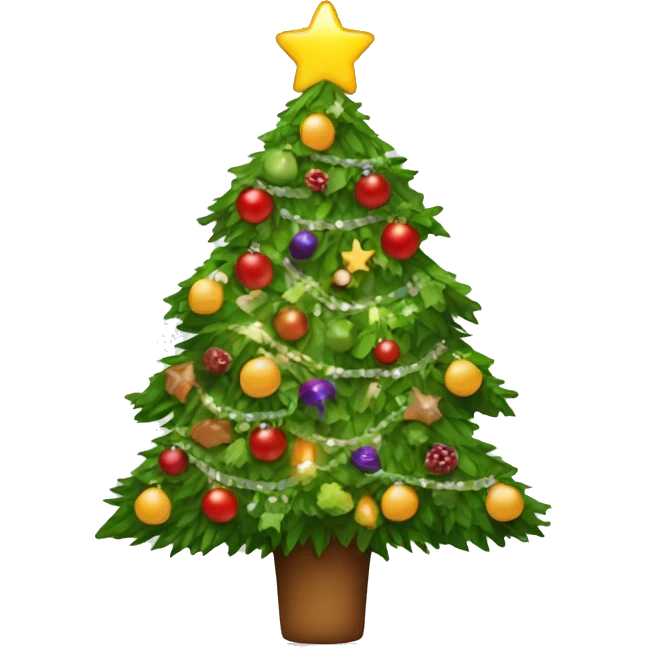 Christmas tree with healthy food on it and lights emoji