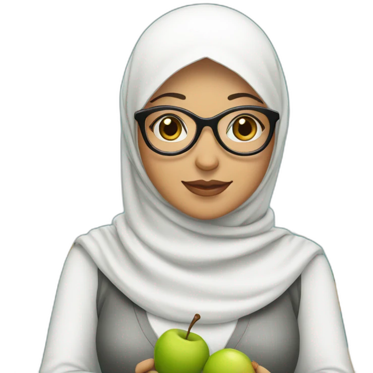 Mum with hijab and glasses and white skin holding fruits emoji