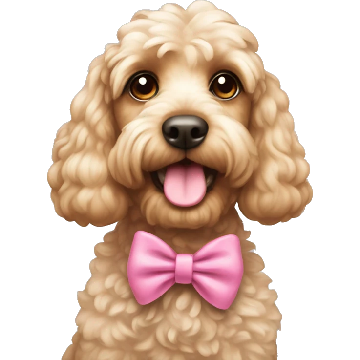 Cockapoo with a pink bow on her head emoji
