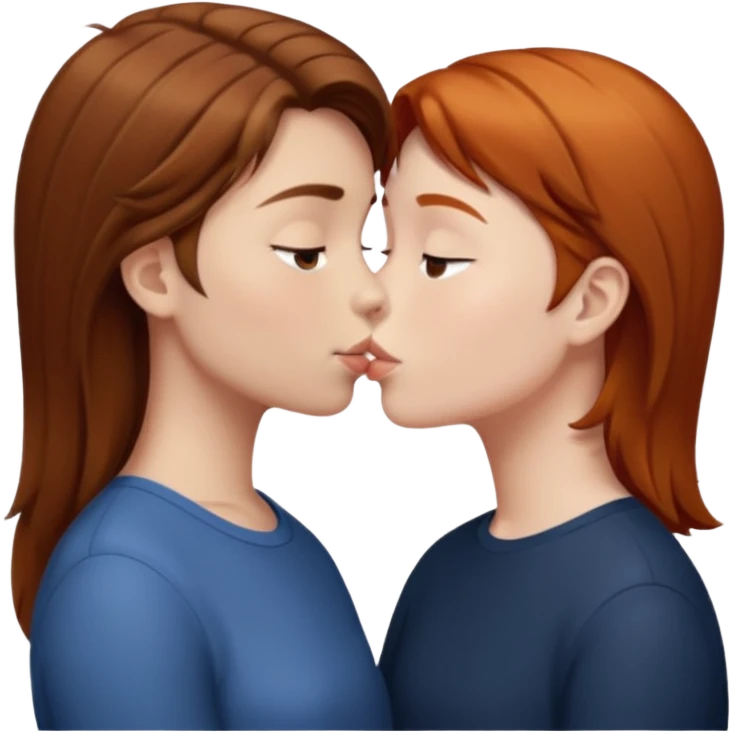 Girl with straight brown hair kissing ginger boy emoji