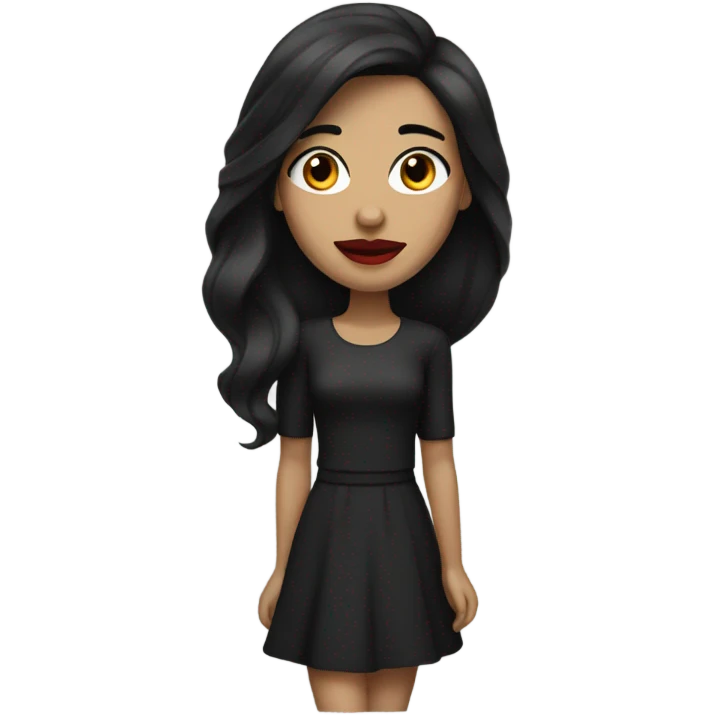 woman with black-brown long hair red lips emoji
