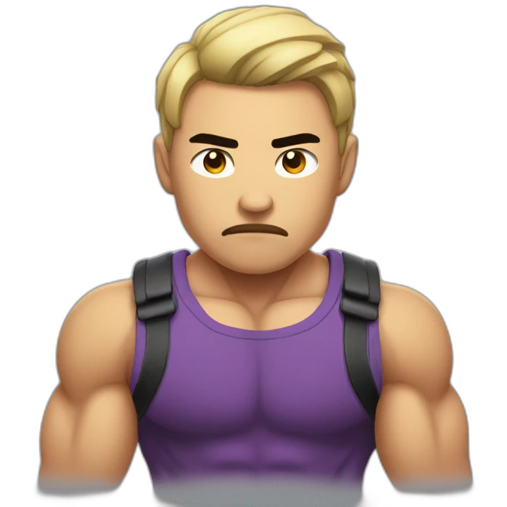 Asian guy with a big bicep pouting  emoji