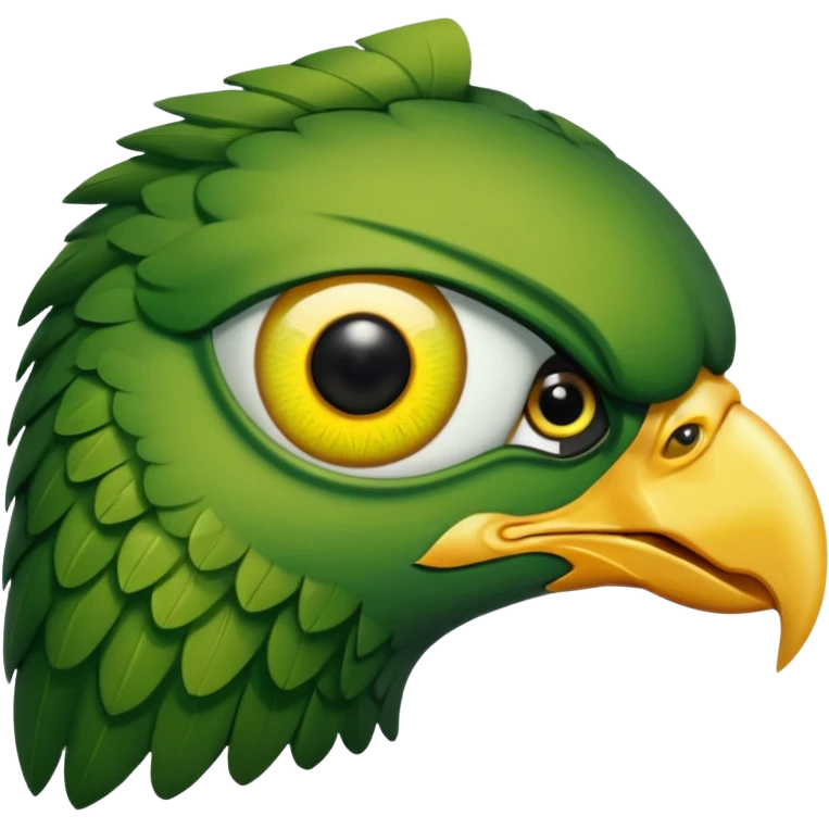close up of just the eye and nothing else at the side profile of the face of a green hawk that is looking away from the camera on white background emoji