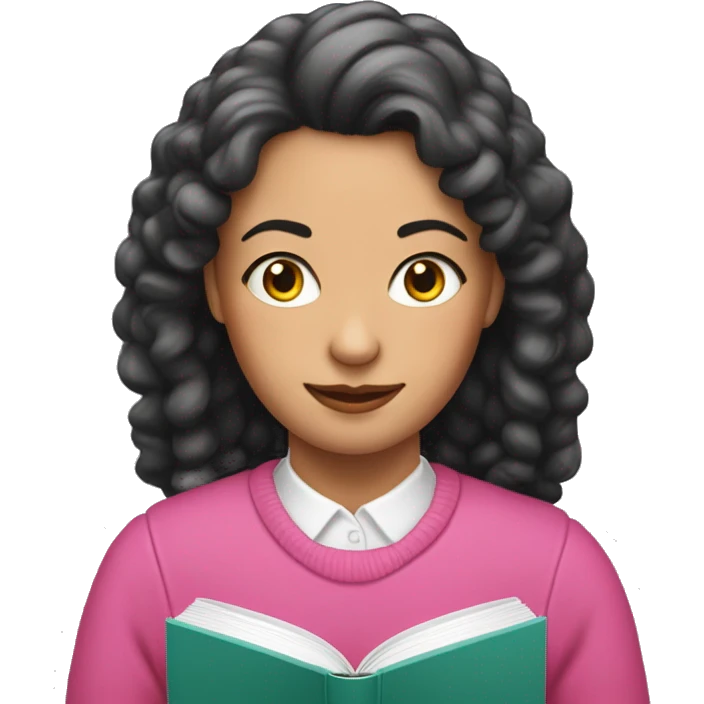 Schwarzhaarige Frau im pinken Pulli liest ein Buch  emoji